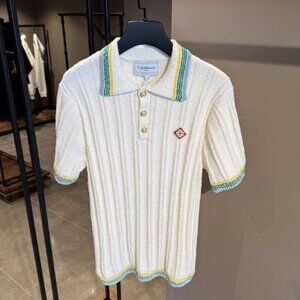 Casablanca Men New Season Rib Boucle Polo Shirt Large Size